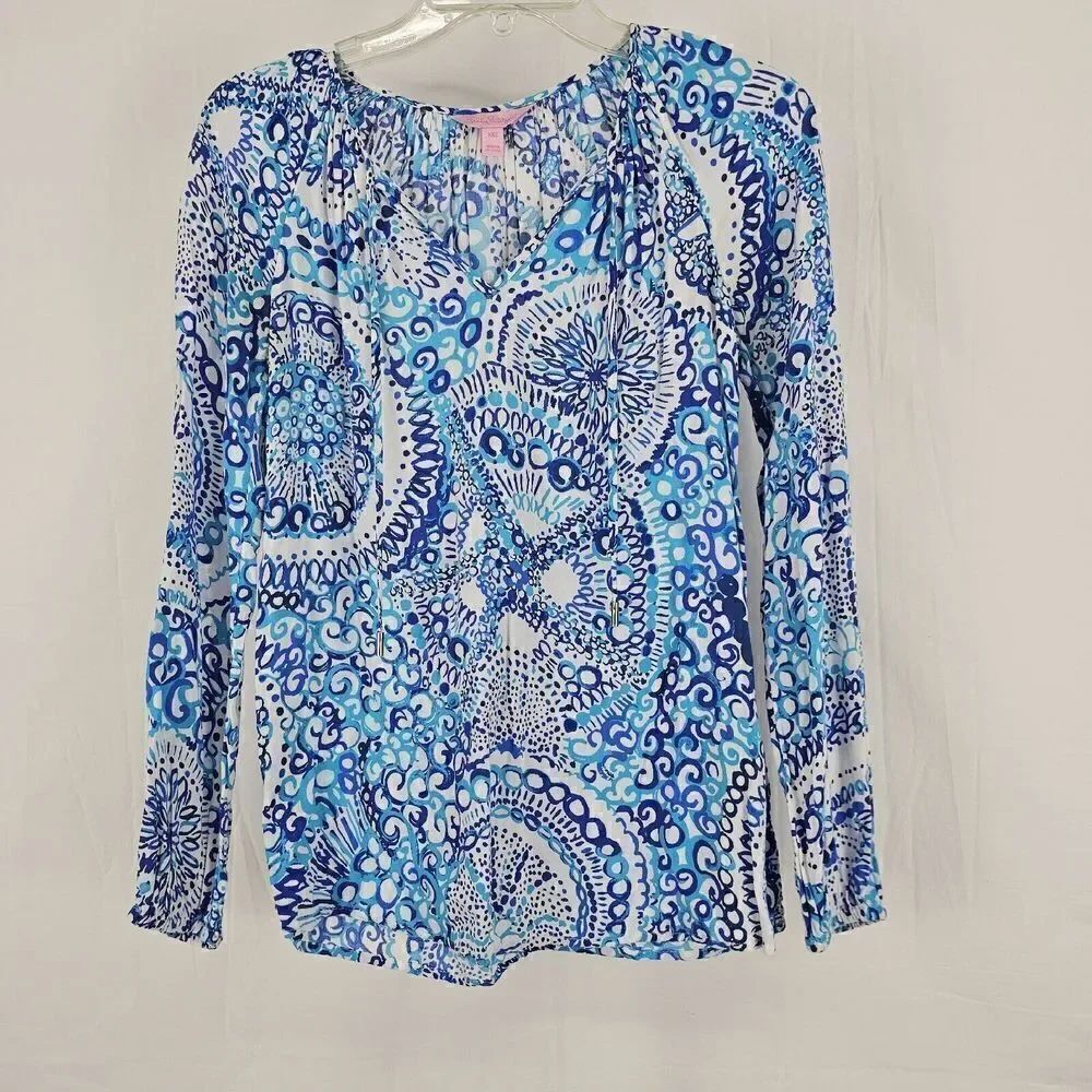 Lilly Pulitzer Willa Top In Resort White Midnight Blues Women's Size XXS
